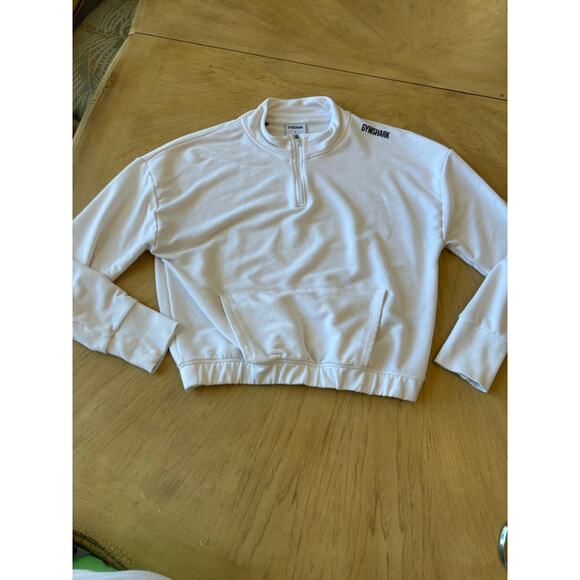Gymshark Pullover White Sweatshirt Cropped Front Pocket 1/2 Zip Comfy Soft Gym L - Picture 8 of 14